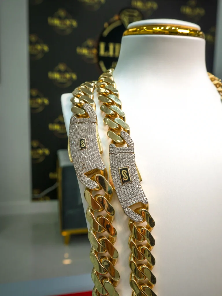 Gold chain necklace on display at a jewelry store in Cape Coral